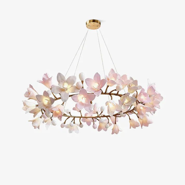 Amara Pink Orchid & Brass Circular Chandelier - Cyran Lamps