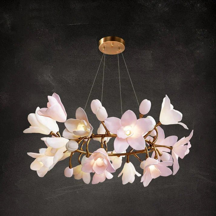 Amara Pink Orchid & Brass Circular Chandelier - Cyran Lamps