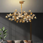 Aosta Orchid Branch & Crystal Bloom Brass Chandelier - Cyran Lamps