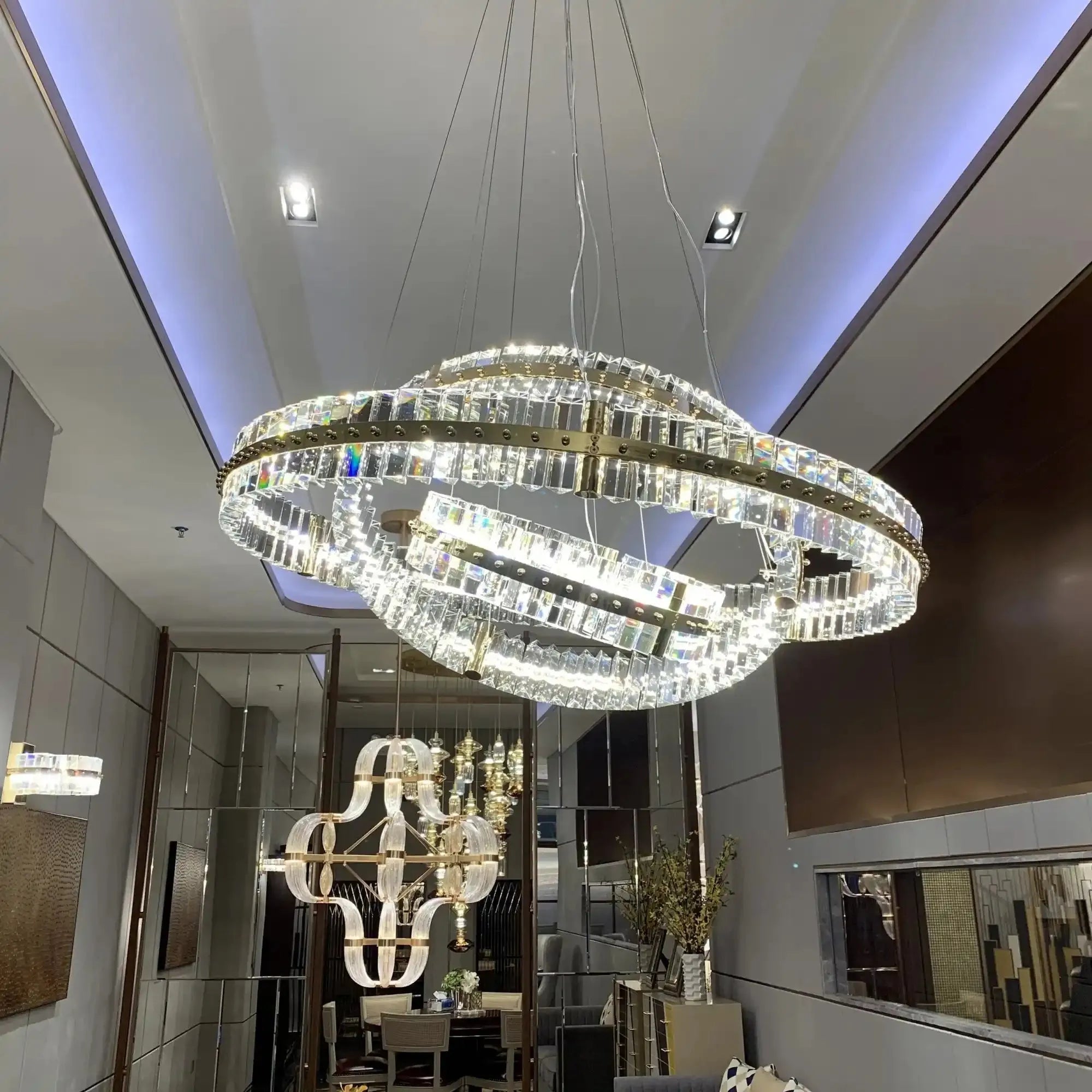 Aquinox 3 - Tier Round Crystal Ring LED Chandelier - 28" DiameterPolished NickelCyranlamps