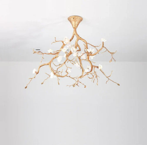 Aurelia Golden Branch & Porcelain Bloom Chandelier - Cyran Lamps