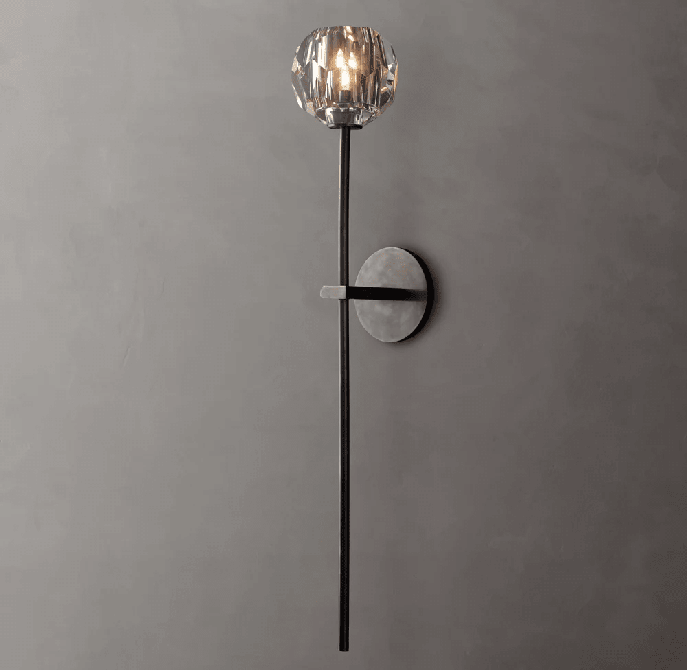 Beula De Crystal Ball Clear/Smoke Wall Sconce H9"/28" - Cyran Lamps
