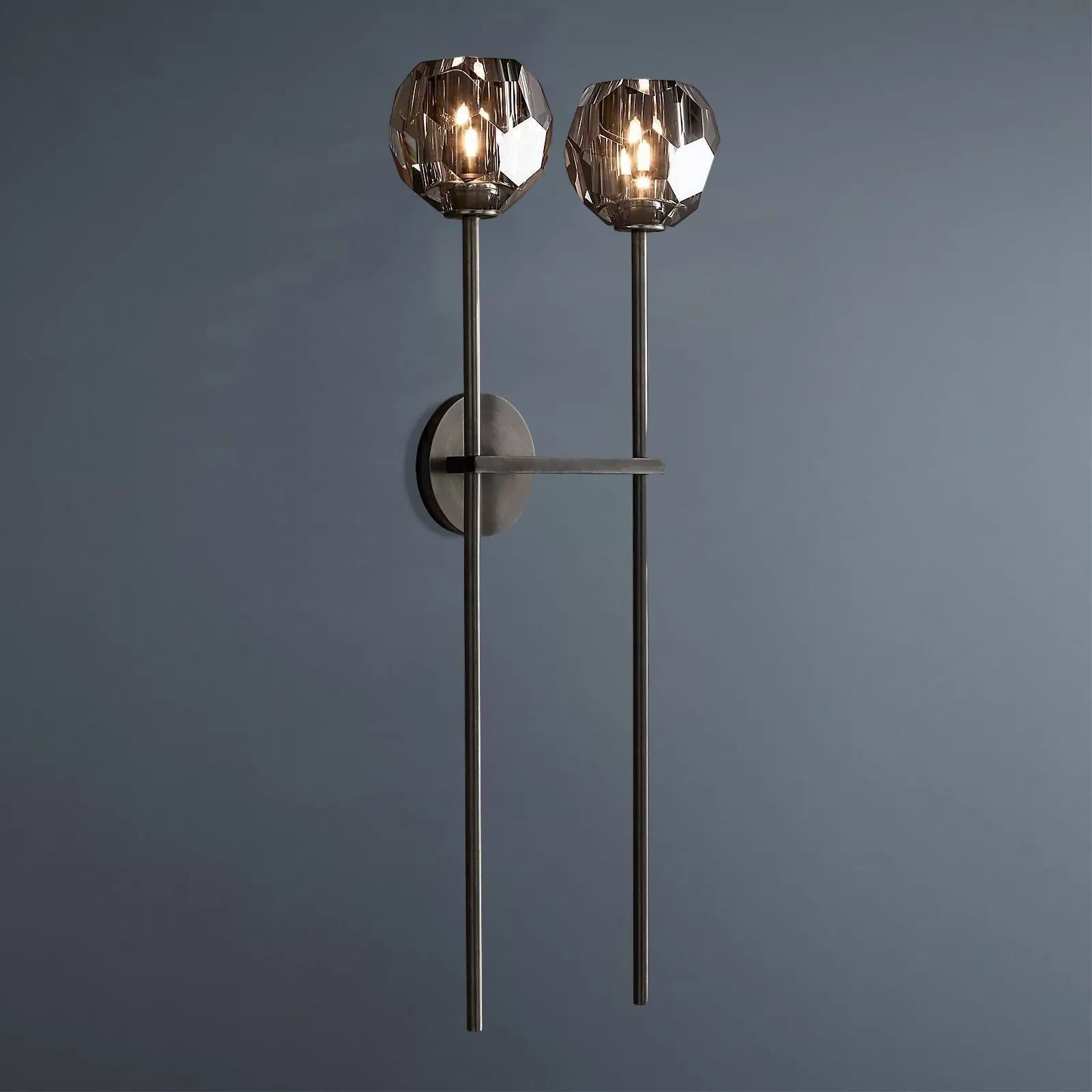 Beula De Crystal Ball Clear/Smoke Wall Sconce H9"/28" - Cyran Lamps