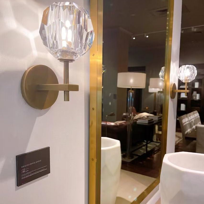 Beula De Crystal Ball Clear/Smoke Wall Sconce H9"/28" - Cyran Lamps