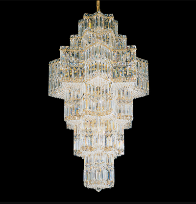 Extra Large Plaza Hall Multi-Tier Crystal Chandelier Foyer Living Room Staircase Ceiling Lighting Fixture In Chrome/Gold Finish