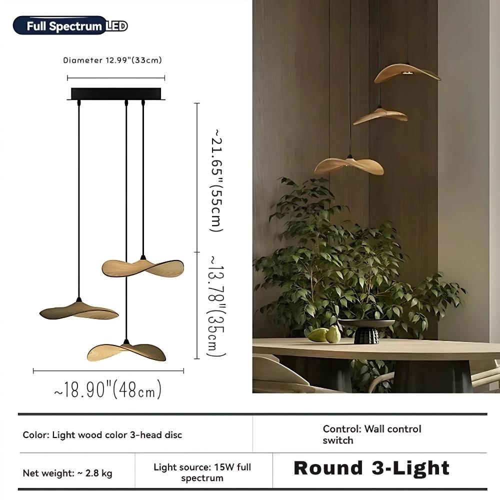 Bidi Multi Light Pendant Chandelier - Light WoodRound 3 LightCyranlamps