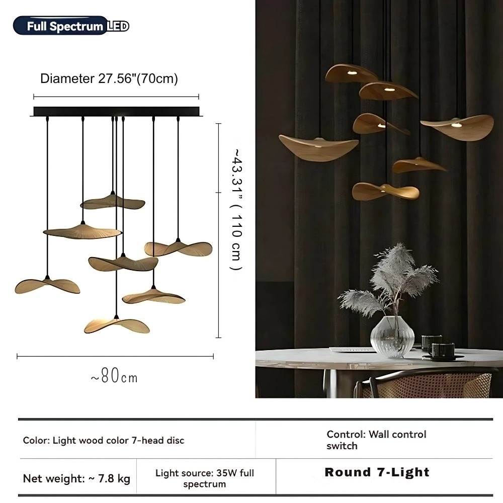 Bidi Multi Light Pendant Chandelier - Light WoodLong 7 LightCyranlamps