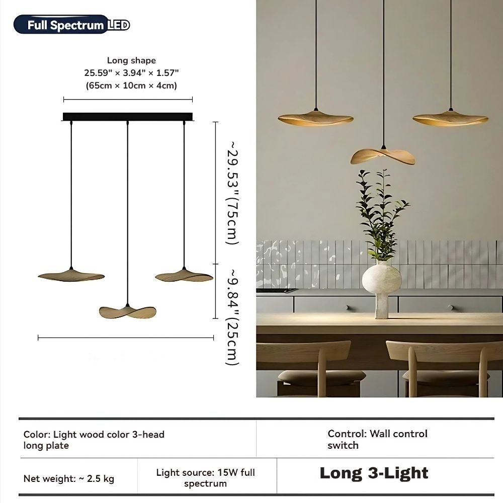 Bidi Multi Light Pendant Chandelier - Light WoodLong 3 LightCyranlamps
