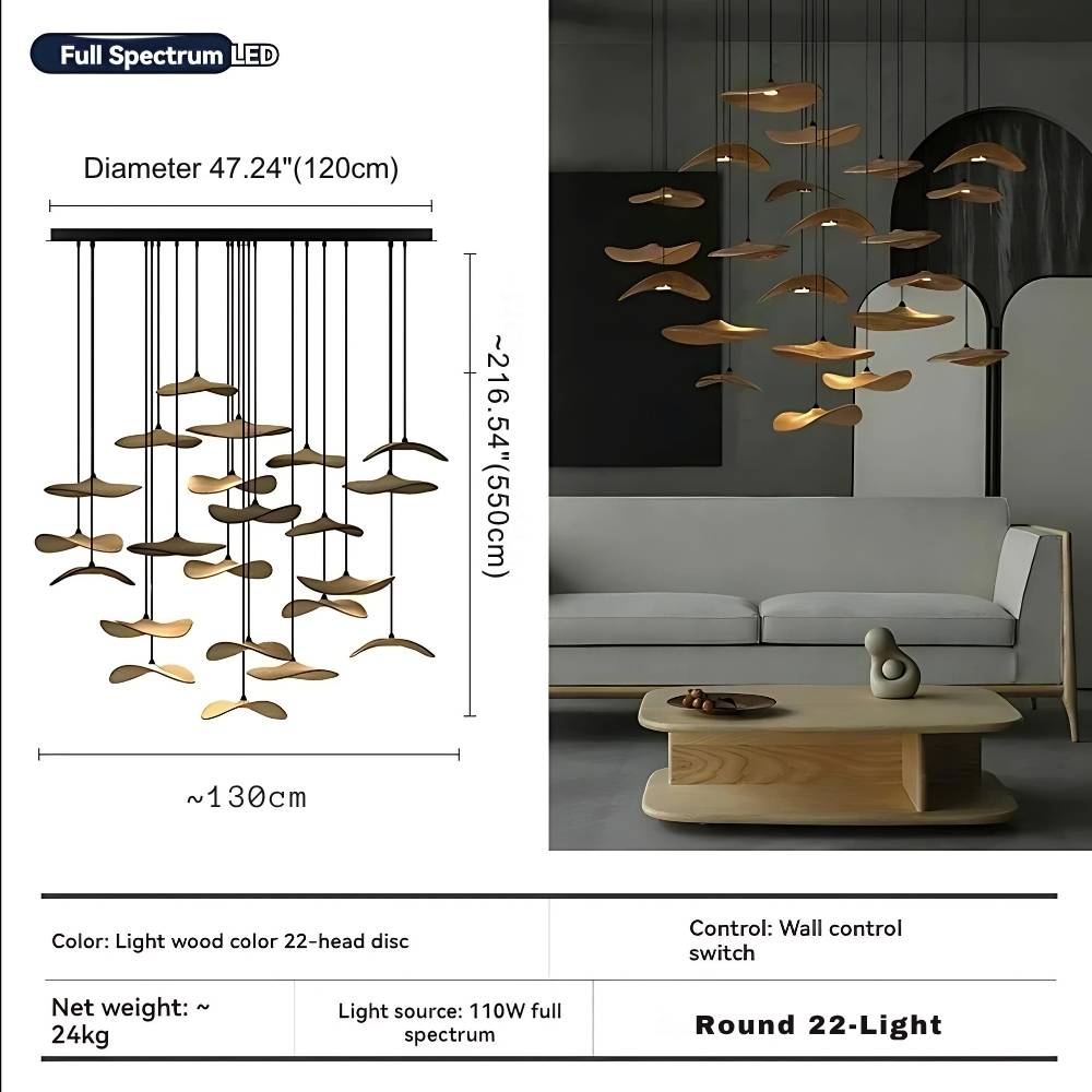 Bidi Multi Light Pendant Chandelier - Light WoodLong 7 LightCyranlamps
