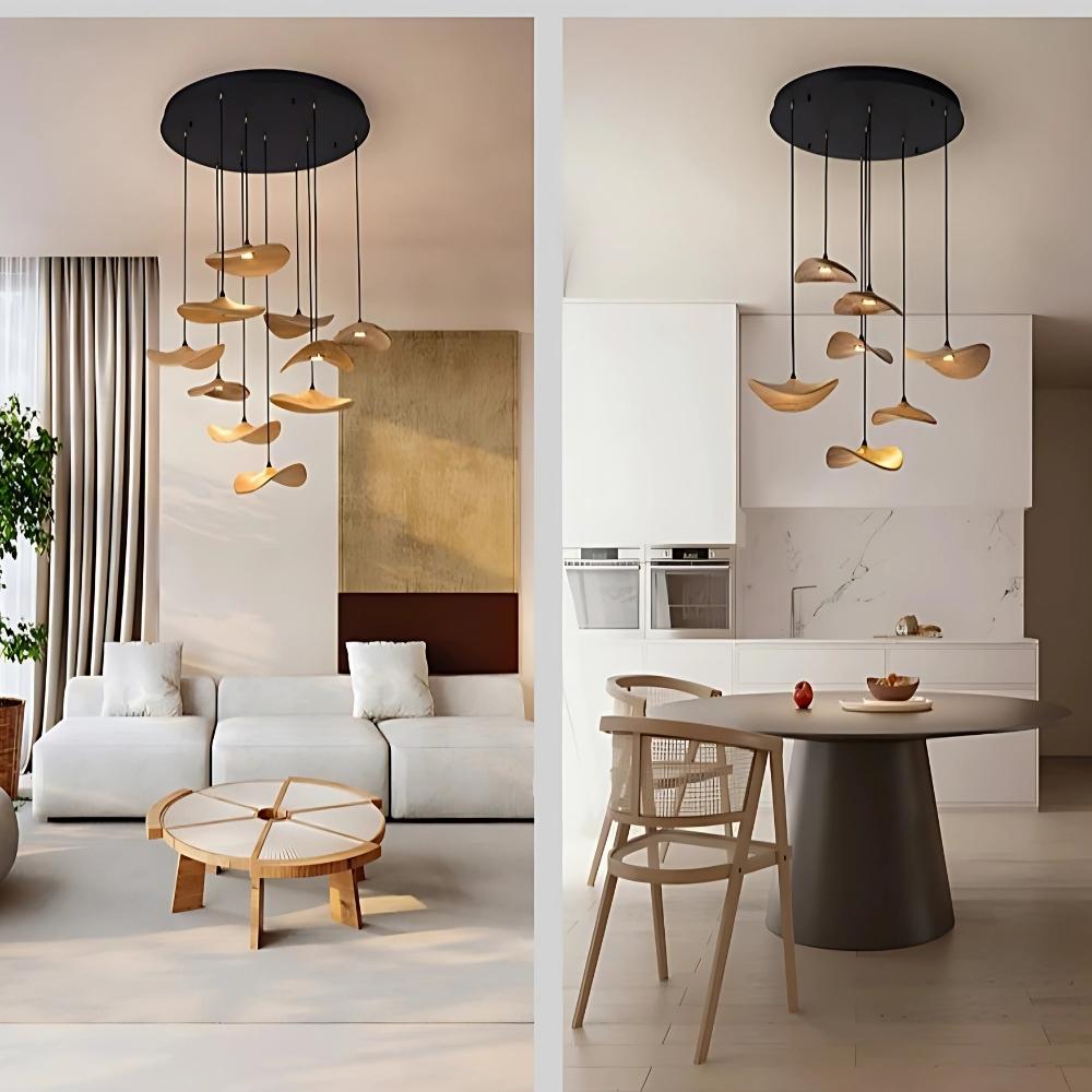 Bidi Multi Light Pendant Chandelier - Light WoodRound 7 LightCyranlamps
