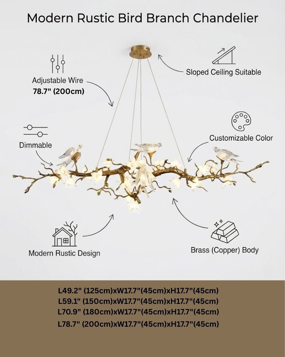 Calyx Bird Branch Chandelier for Dining Room - Copper49.2" (125cm)Warm White 3000KCyranlamps