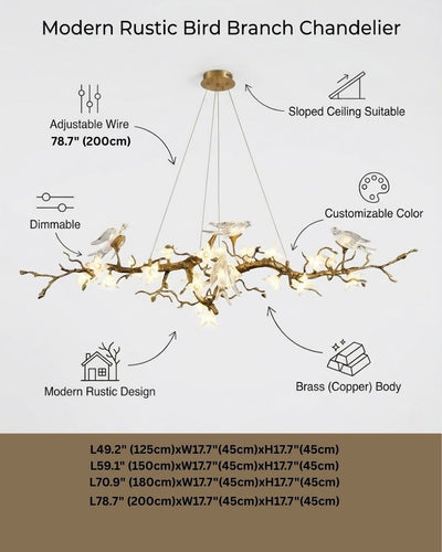 Calyx Bird Branch Chandelier for Dining Room - Copper49.2" (125cm)Warm White 3000KCyranlamps