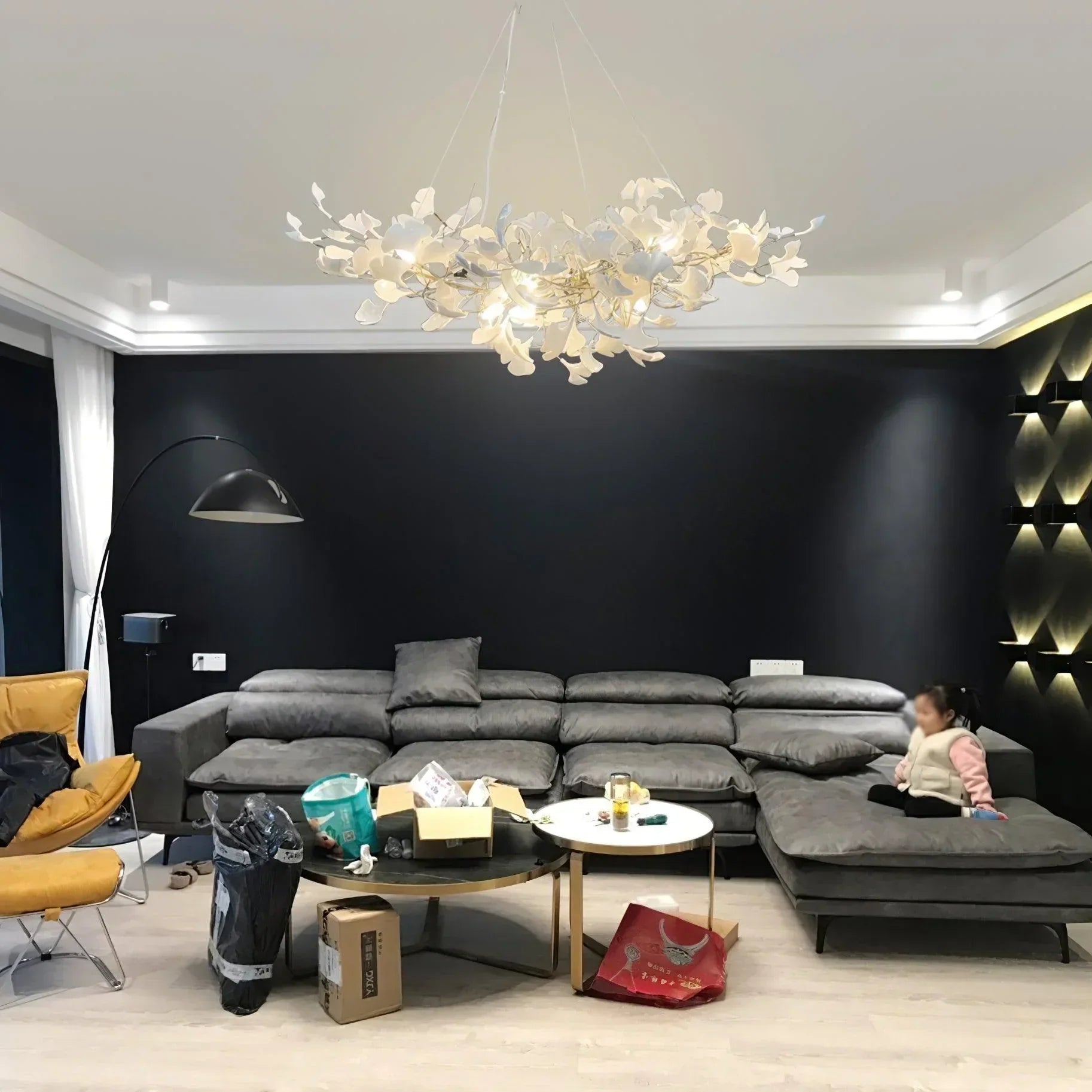 Ceramic Gingko Chandelier B - Cyran Lamps
