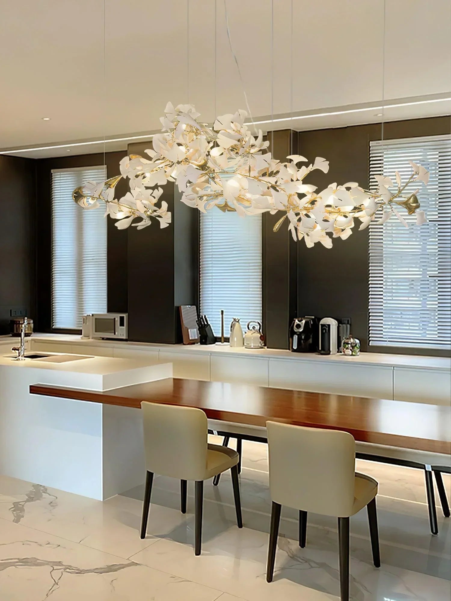 Ceramic Gingko Chandelier B - Cyran Lamps