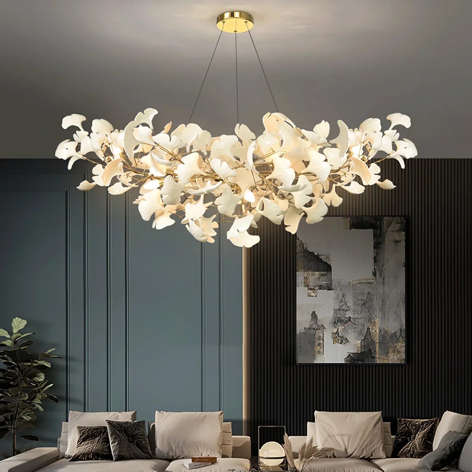 Ceramic Gingko Chandelier B - Cyran Lamps