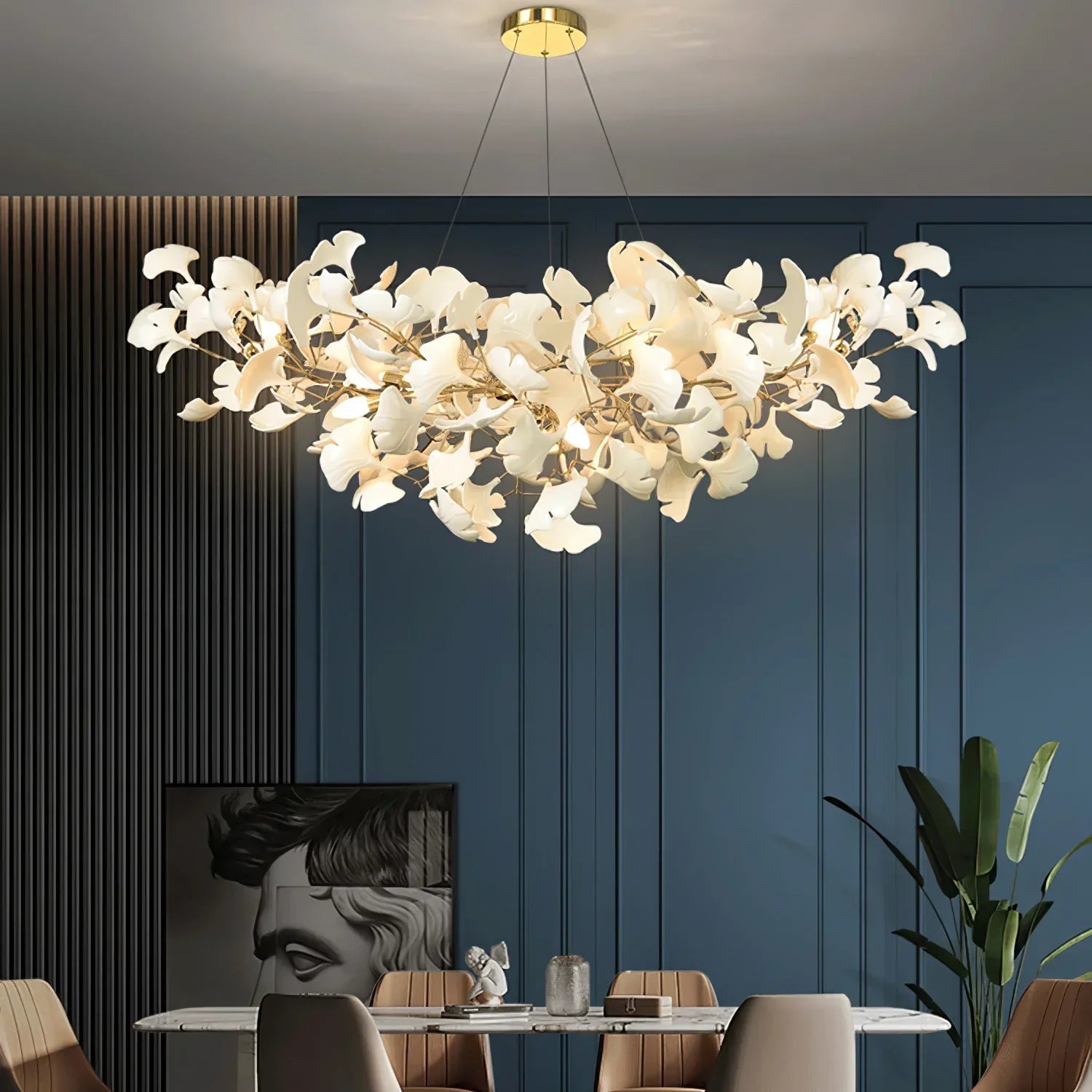 Ceramic Gingko Chandelier B - Cyran Lamps