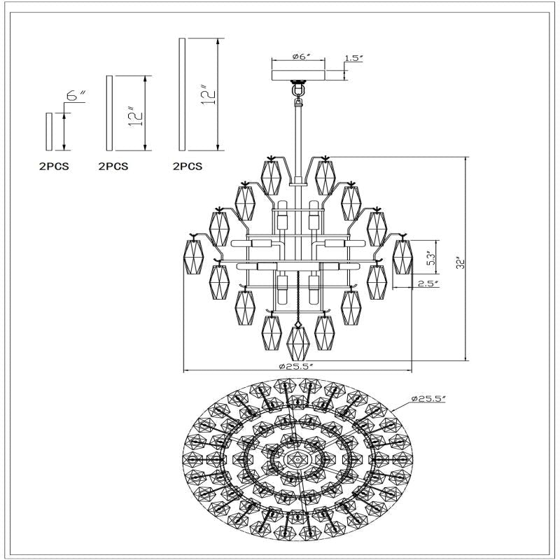 Chara Glass Large Chandelier - Cyran Lamps