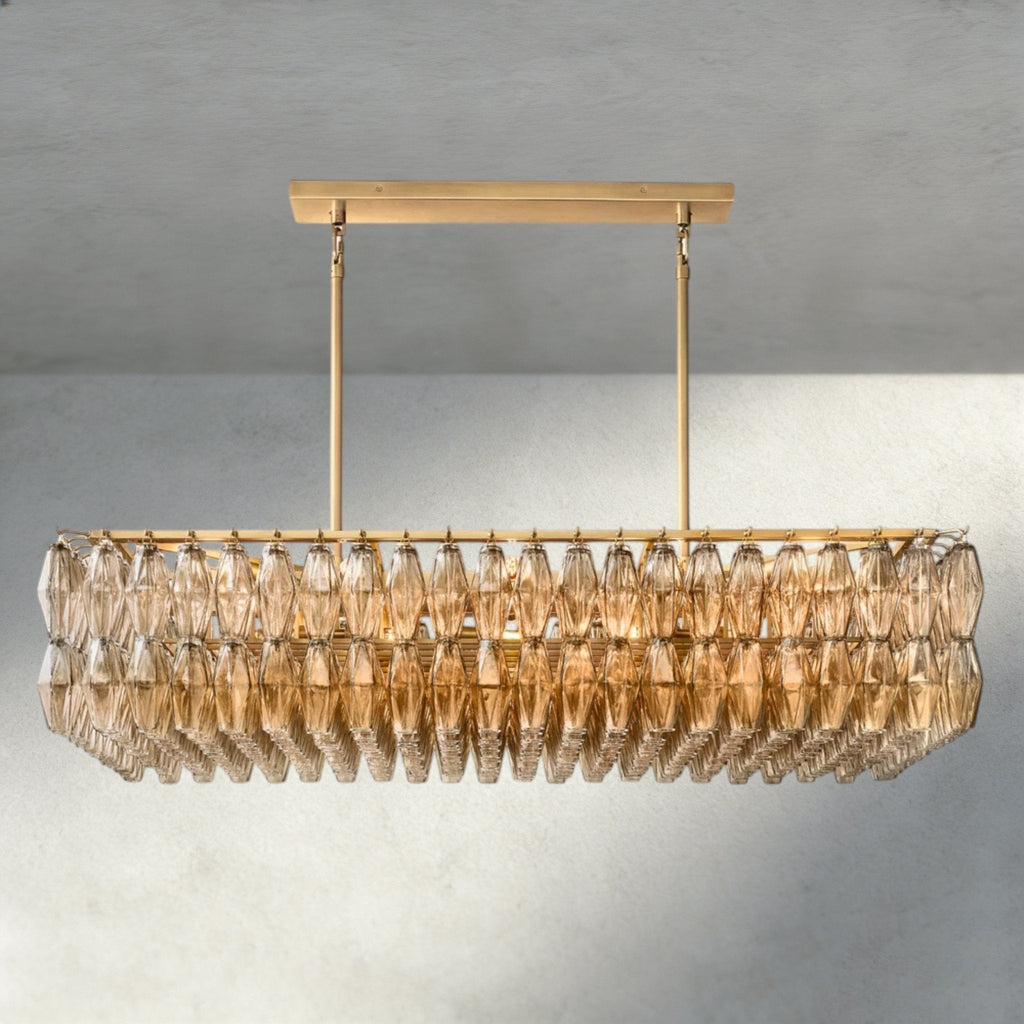 CIHELA CLEAR/ SMOKE GLASS RECTANGULAR CHANDELIER 54", 74" - Cyran Lamps