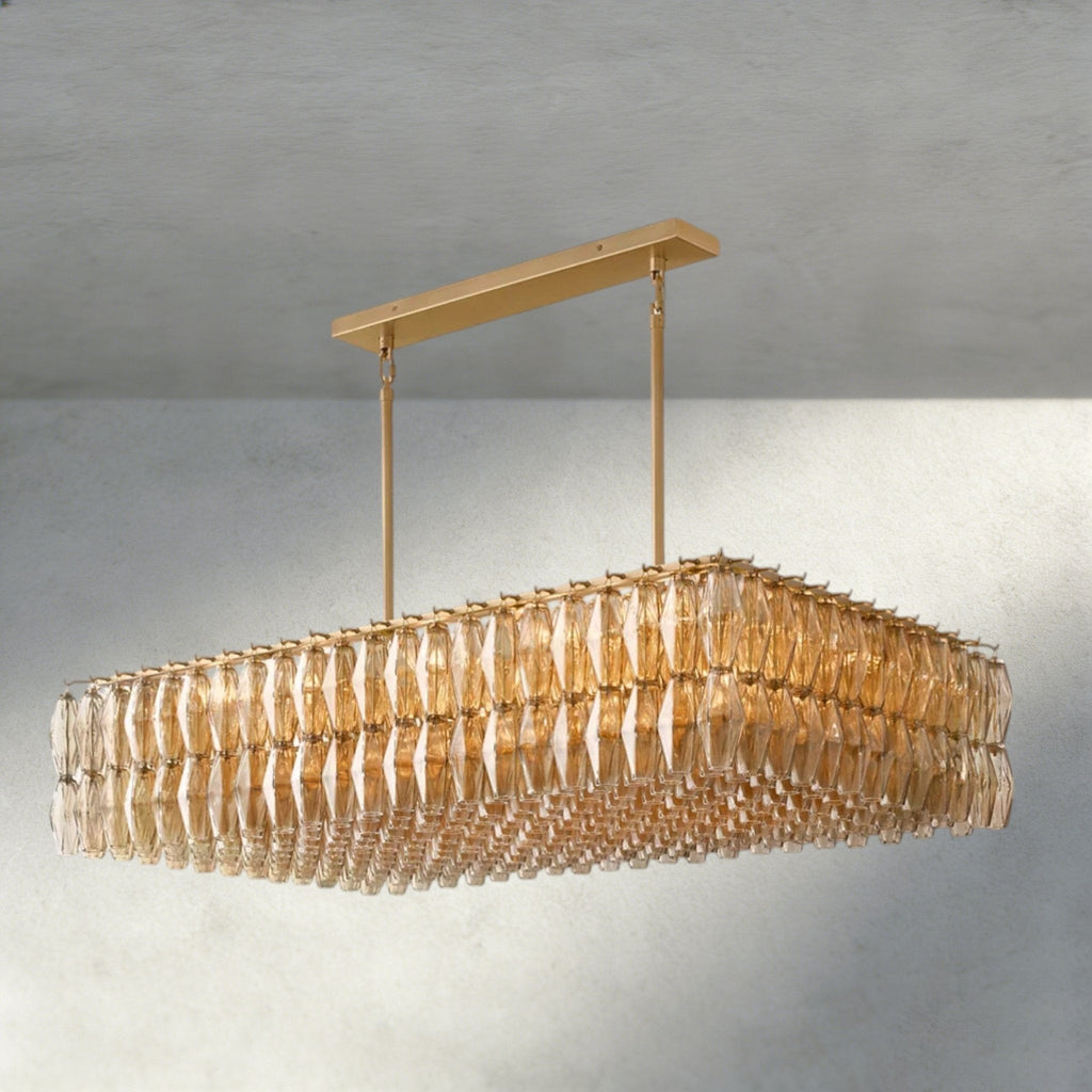 CIHELA CLEAR/ SMOKE GLASS RECTANGULAR CHANDELIER 54", 74" - Cyran Lamps