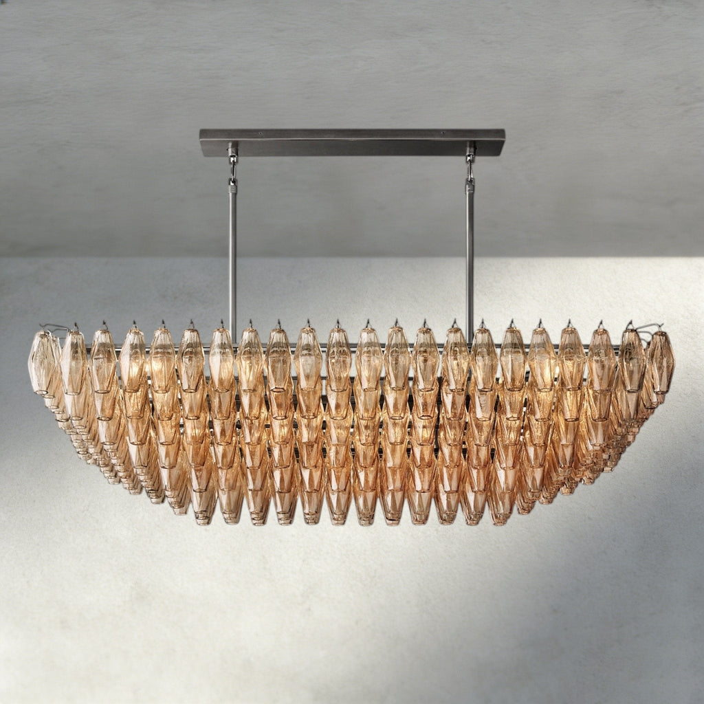 CIHELA CLEAR/ SMOKE GLASS TIERED RECTANGULAR CHANDELIER 54", 74" - Cyran Lamps