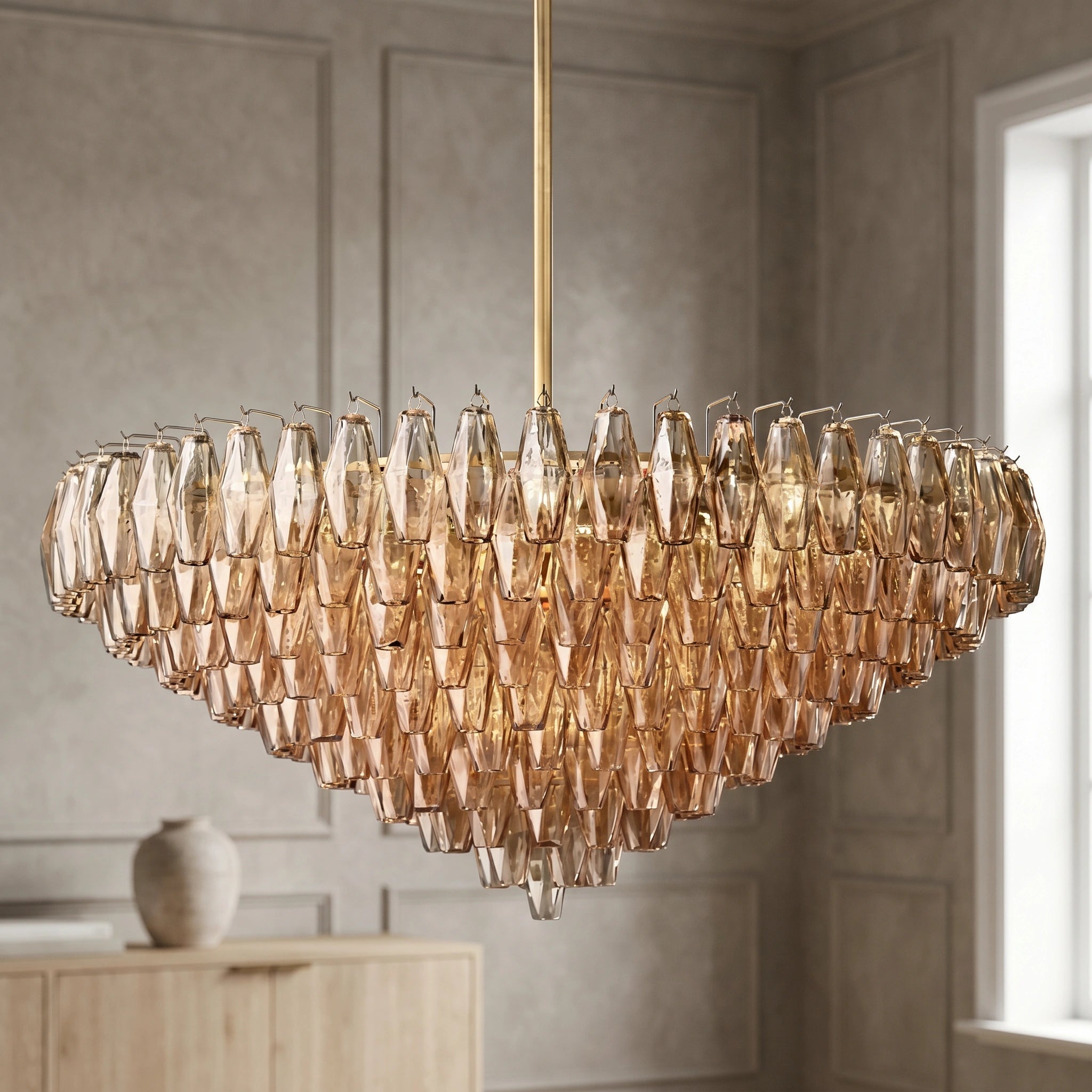 CIHELA CLEAR/ SMOKE GLASS TIERED ROUND CHANDELIER 37", 47", 62" - Cyran Lamps