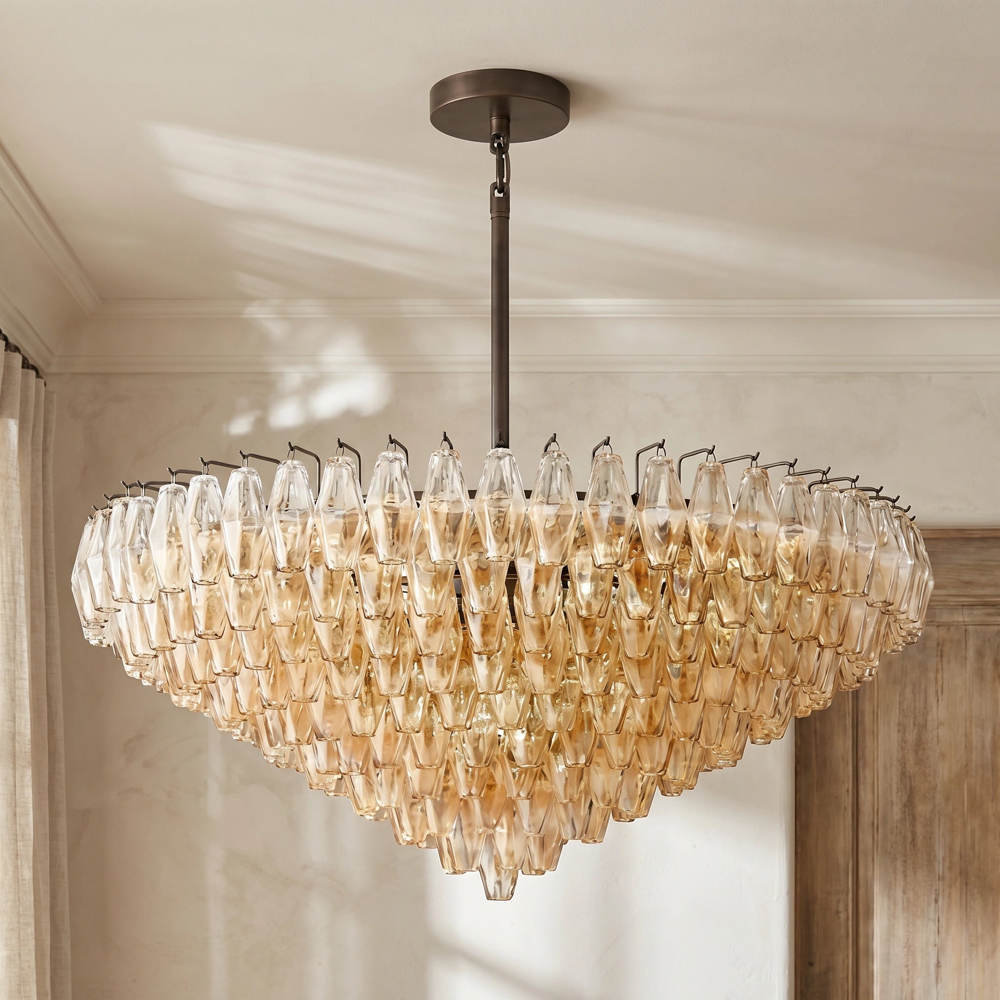 CIHELA CLEAR/ SMOKE GLASS TIERED ROUND CHANDELIER 37", 47", 62" - Cyran Lamps
