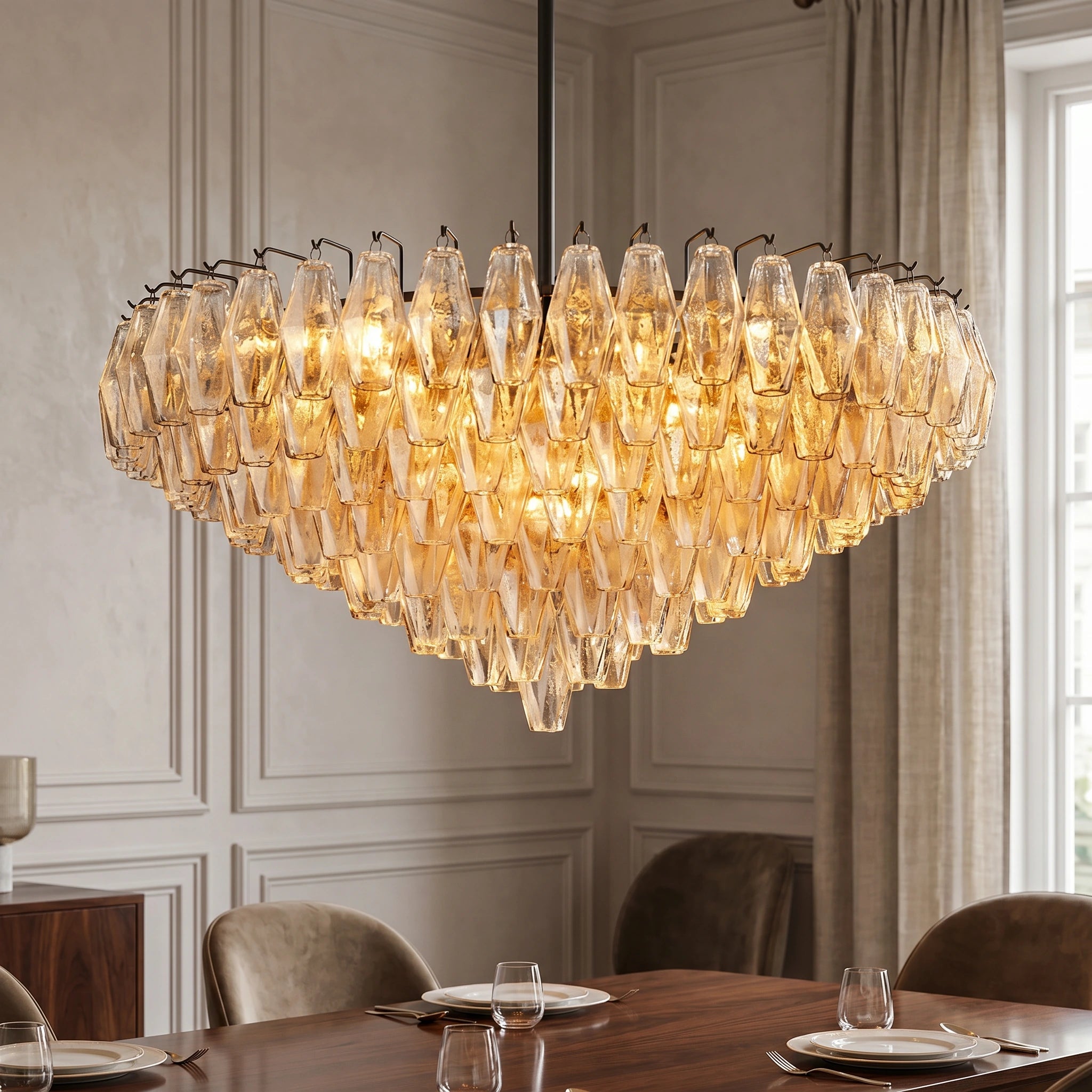 CIHELA CLEAR/ SMOKE GLASS TIERED ROUND CHANDELIER 37", 47", 62" - Cyran Lamps