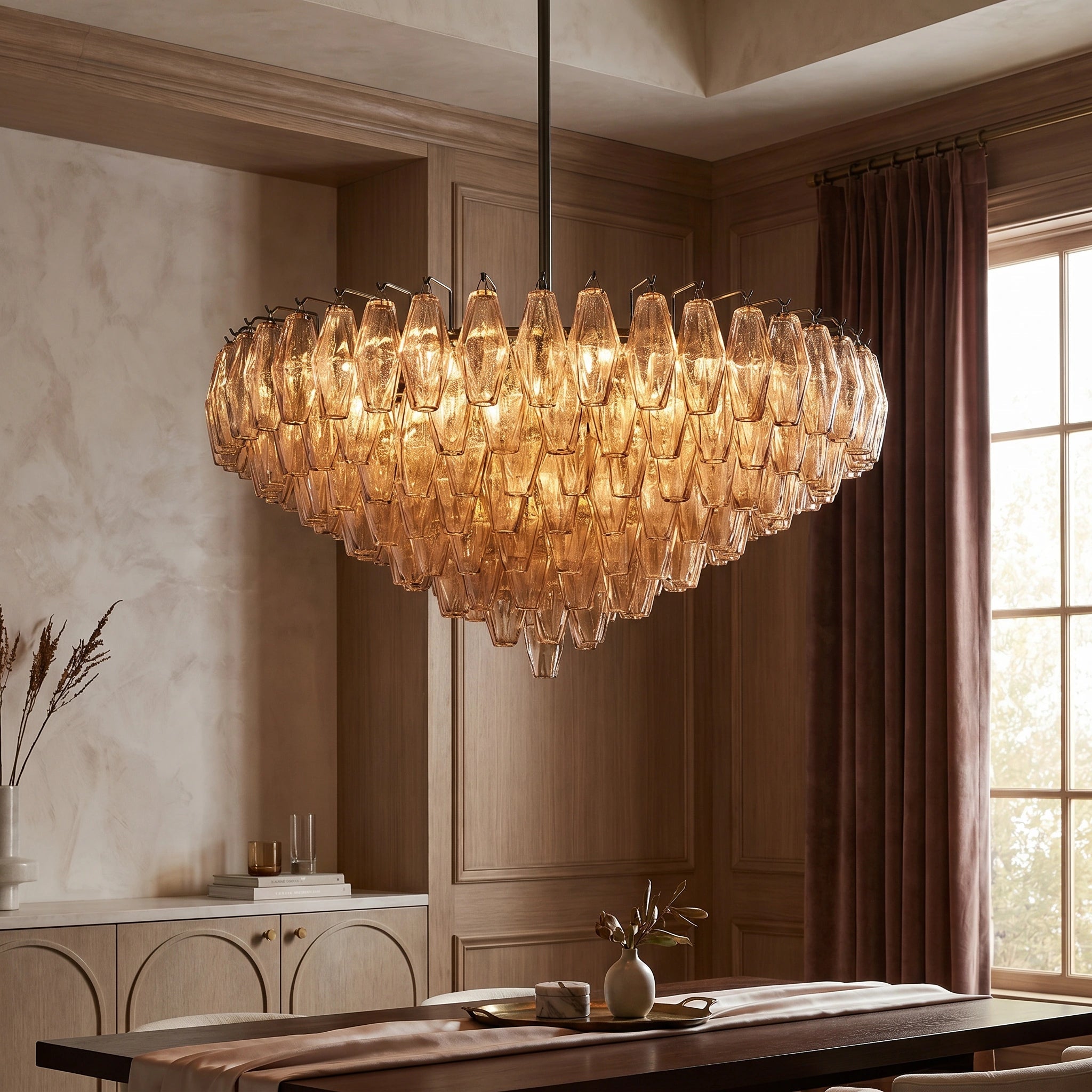 CIHELA CLEAR/ SMOKE GLASS TIERED ROUND CHANDELIER 37", 47", 62" - Cyran Lamps