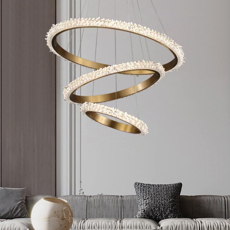 Contemporary K9 Crystal Halo Circle Foyer Chandelier - THREE RINGS: 39.4" D/31.5" D/23.6" DCyranlamps