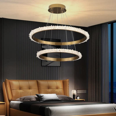 Contemporary K9 Crystal Halo Circle Foyer Chandelier - TWO RING - 31.5" D+ 23.6" DCyranlamps
