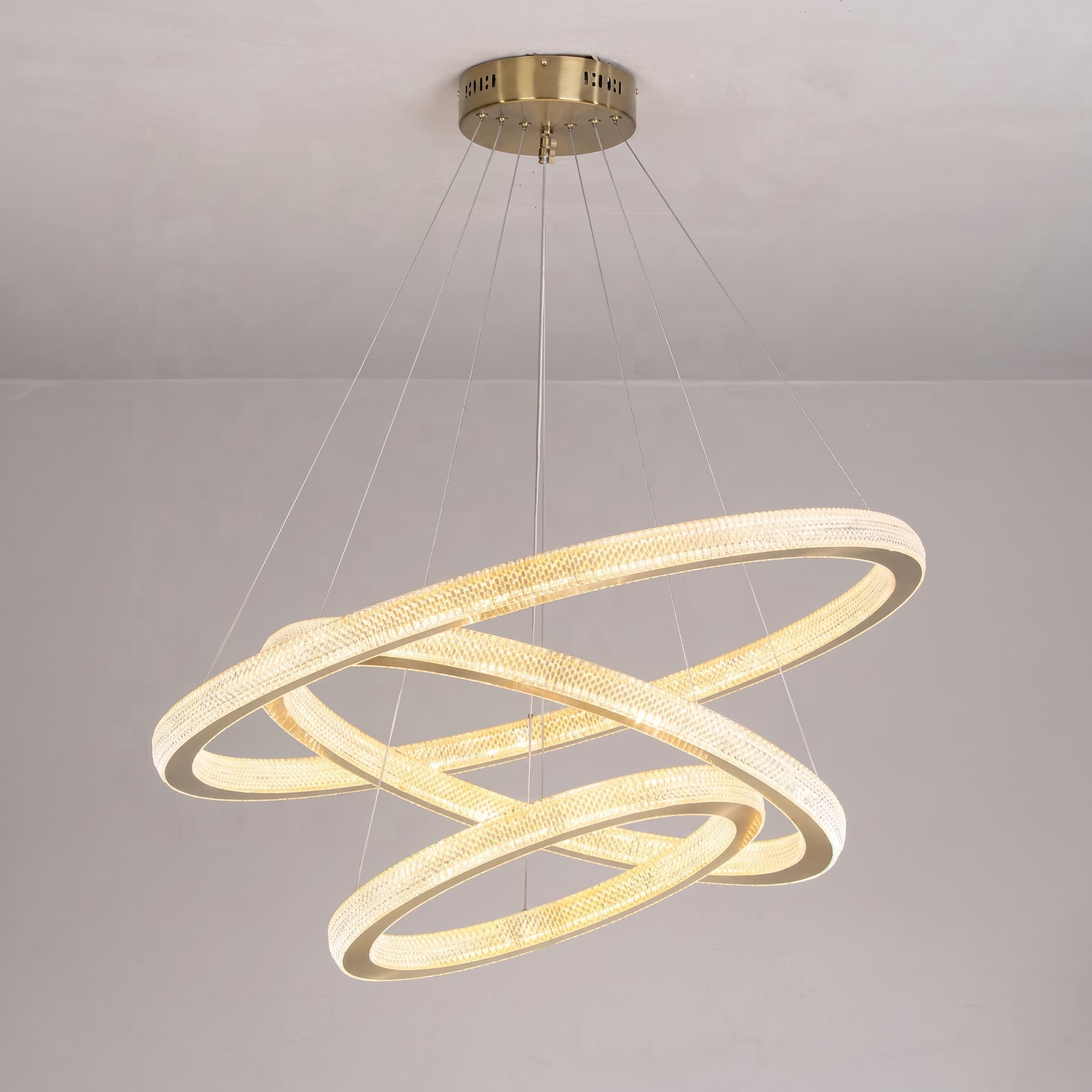 Cyran Modern Entryway Chandelier 3 Rings Crystal Gold Finish - Cyran Lamps