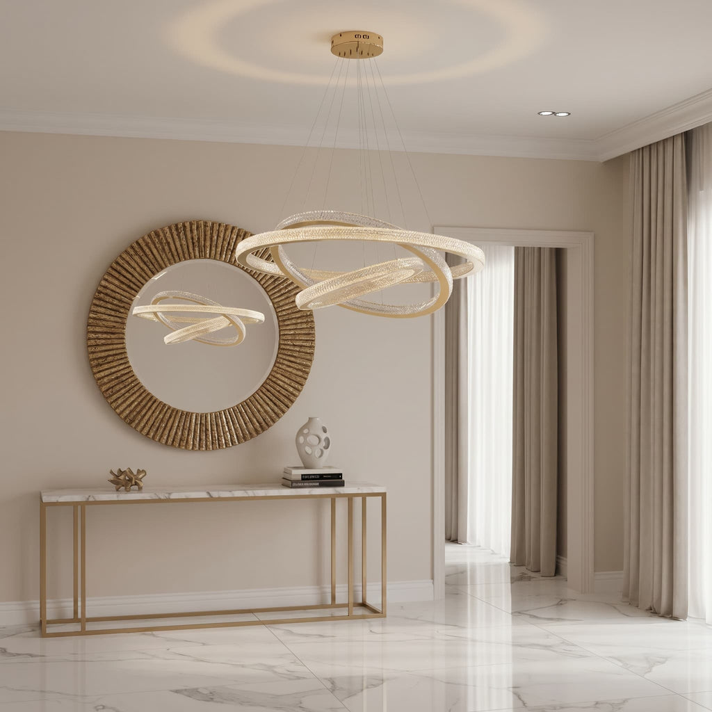 Cyran Modern Entryway Chandelier 3 Rings Crystal Gold Finish - Cyran Lamps