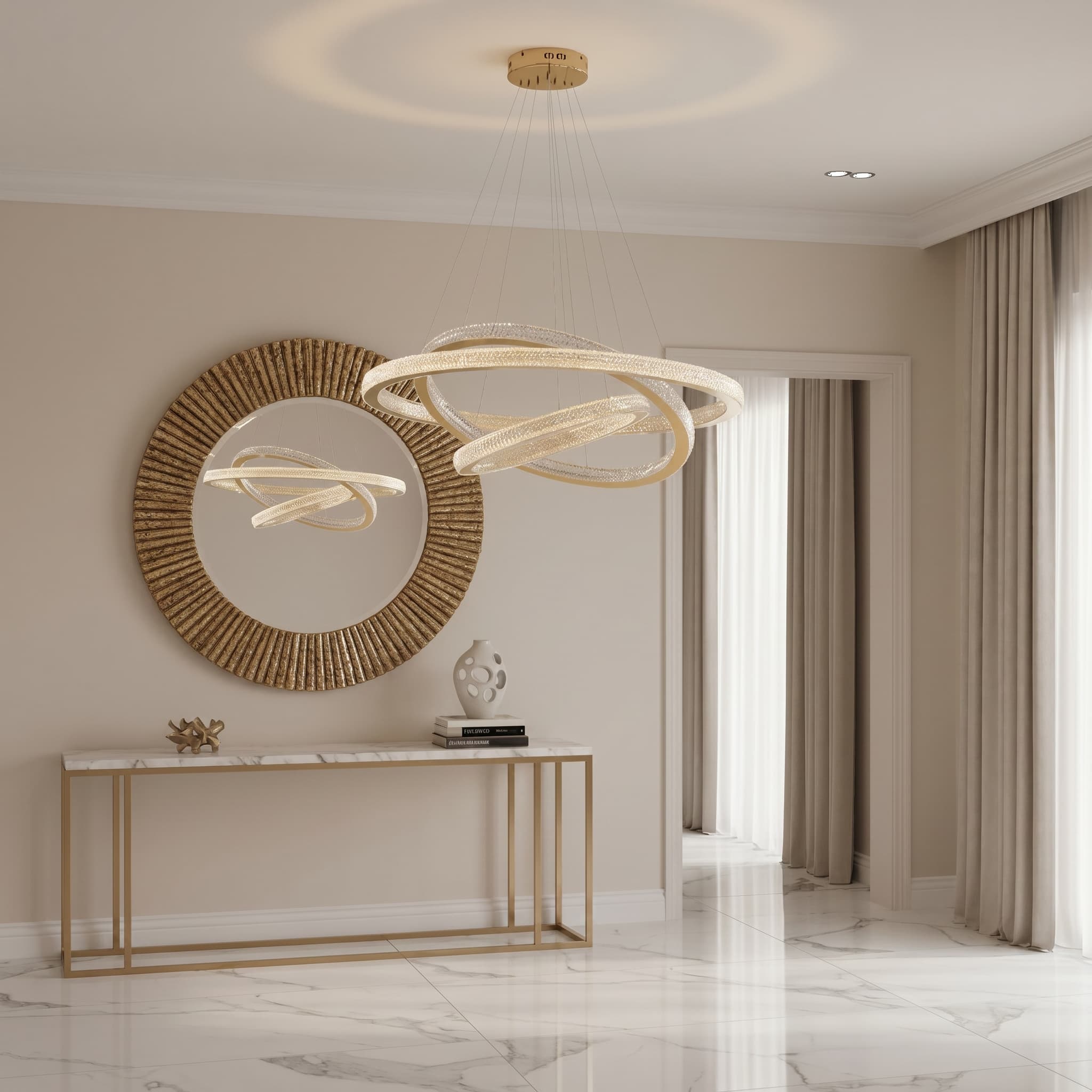 Cyran Modern Entryway Chandelier 3 Rings Crystal Gold Finish - Cyran Lamps
