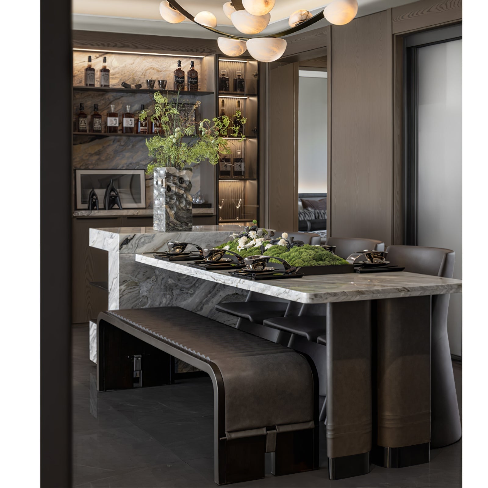 Dew Drops Alabaster Chandelier - L 188cm x H 120cm / L 74″ x H 47.2″Black & WhiteWarm LightCyranlamps