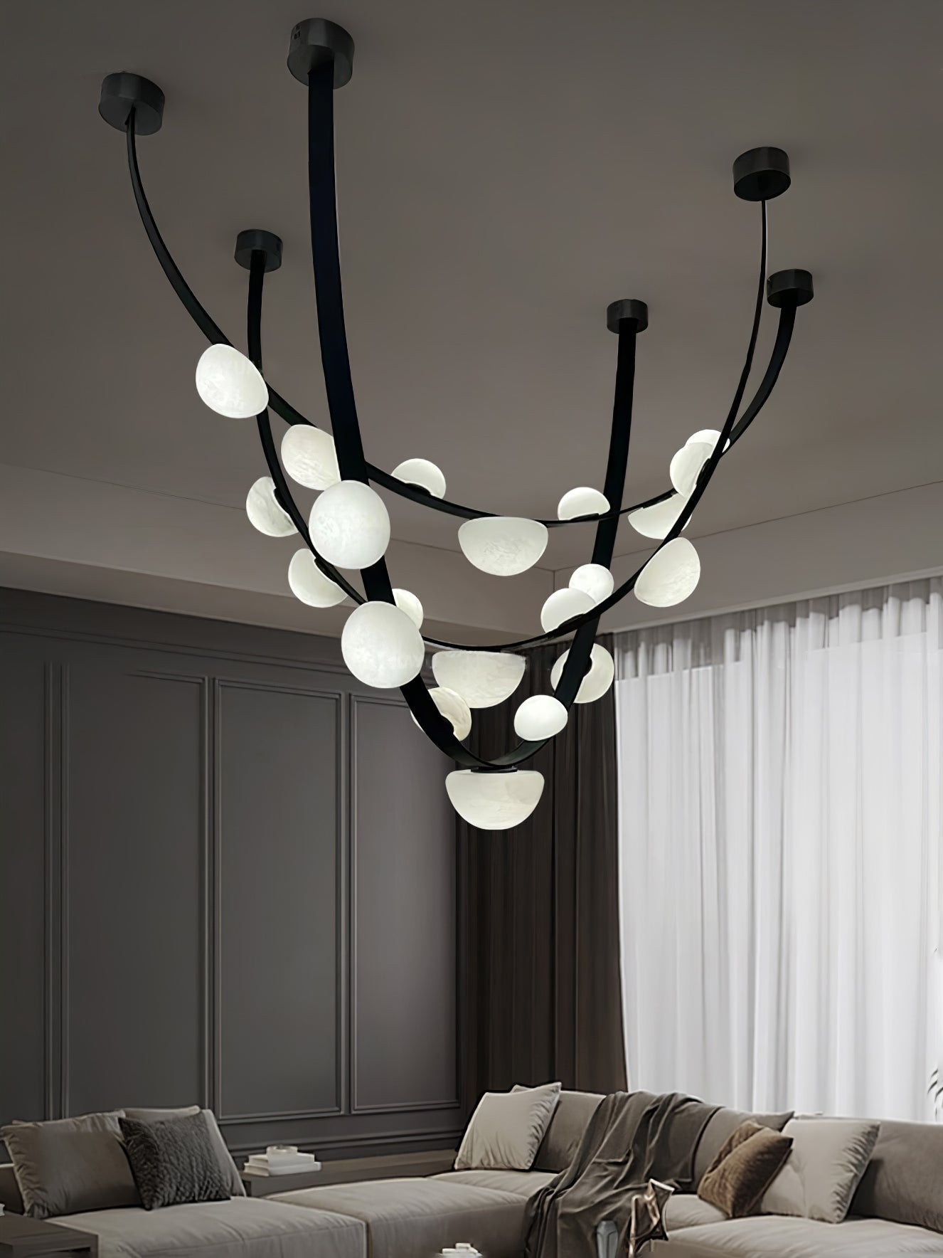 Dew Drops Alabaster Chandelier - L 188cm x H 120cm / L 74″ x H 47.2″Black & WhiteWarm LightCyranlamps