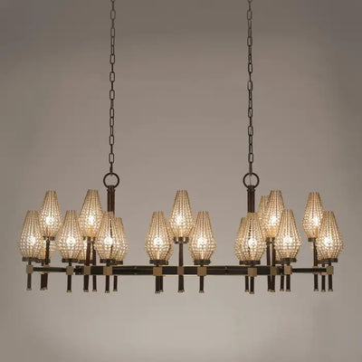 Modern Rectangular Crystal Shade Chandelier for Dining Room