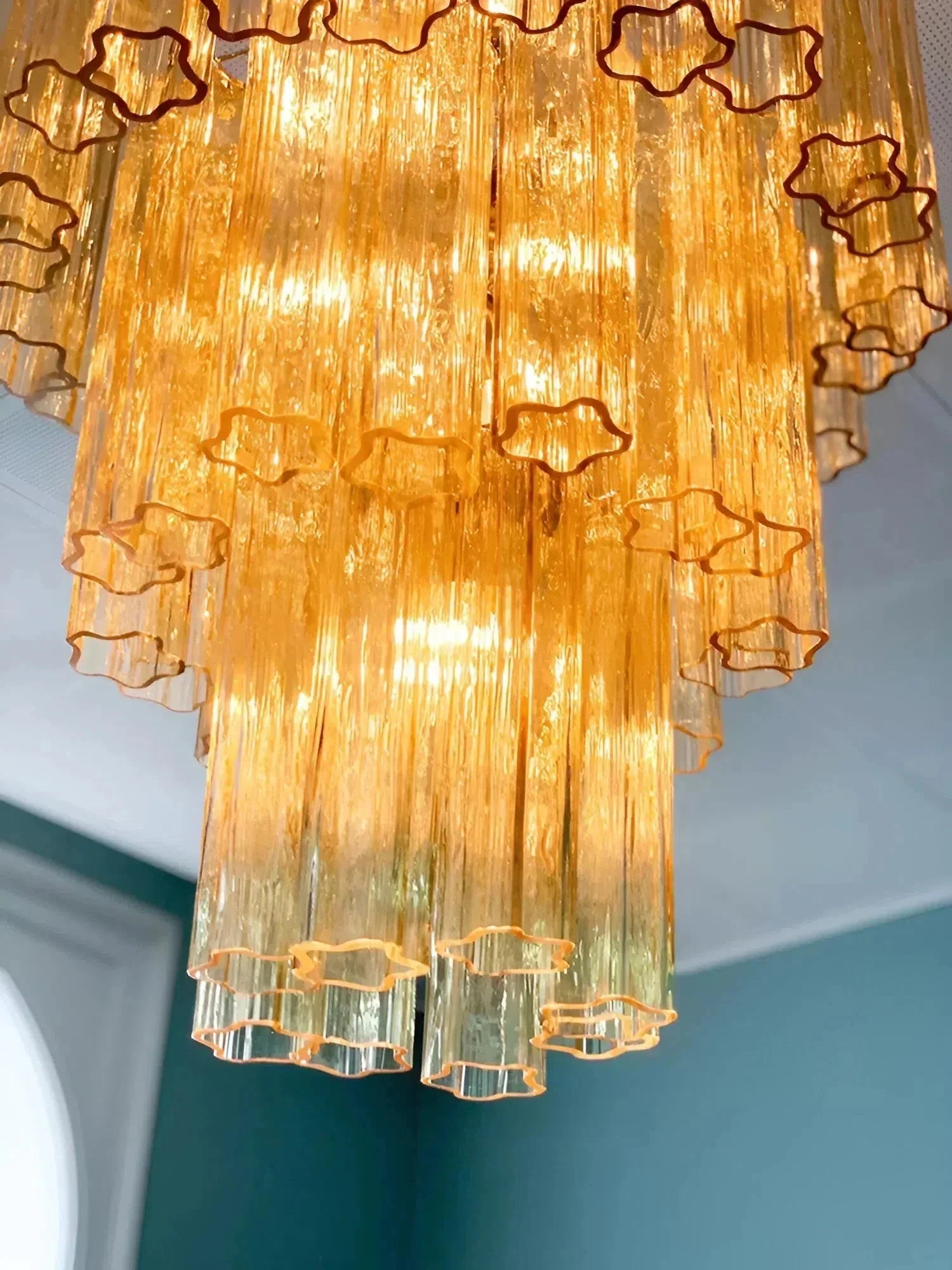 Elegant Yellow Murano Glass Tube Chandelier 25.6" - Cyran Lamps