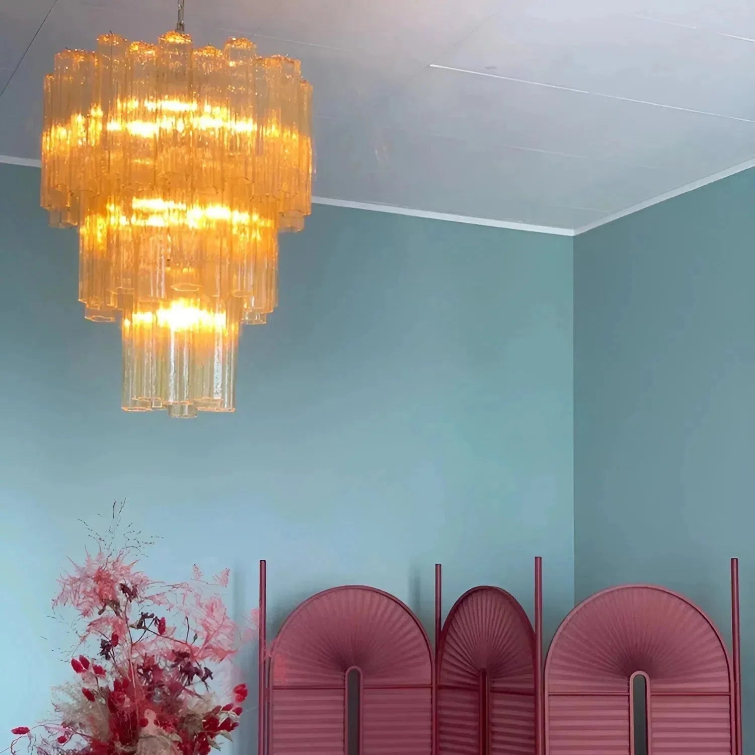 Elegant Yellow Murano Glass Tube Chandelier 25.6" - Cyran Lamps