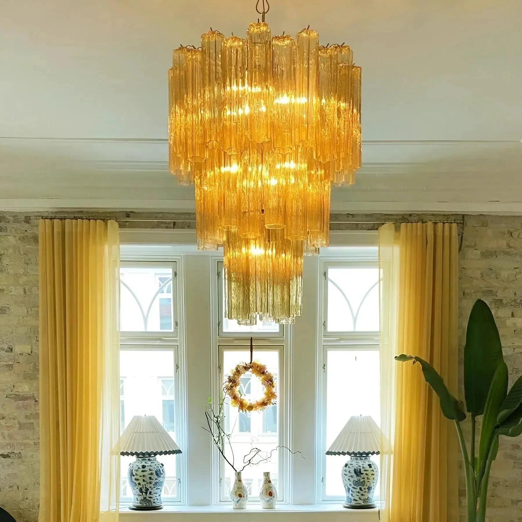 Elegant Yellow Murano Glass Tube Chandelier 25.6" - Cyran Lamps