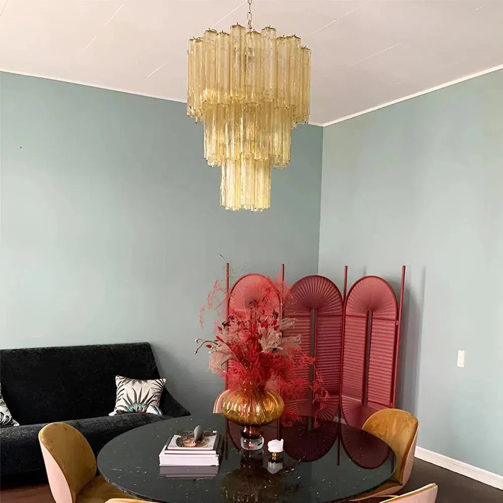 Elegant Yellow Murano Glass Tube Chandelier 25.6" - Cyran Lamps