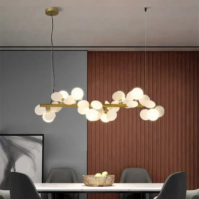 Eli Glass Globes Linear Chandelier For Dining Room - 8 LightsGrayCool white 6000KCyranlamps