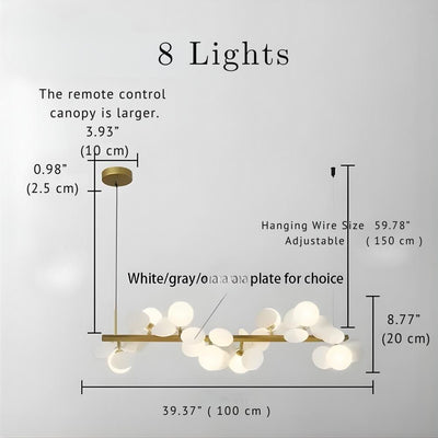 Eli Glass Globes Linear Chandelier For Dining Room - 12 LightsGrayCool white 6000KCyranlamps