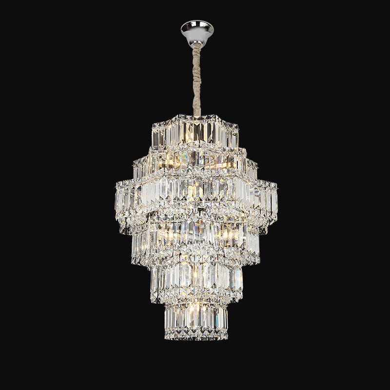 Extra Large Plaza Hall Multi-Tier Crystal Chandelier Foyer Living Room Staircase Ceiling Lighting Fixture In Chrome/Gold Finish