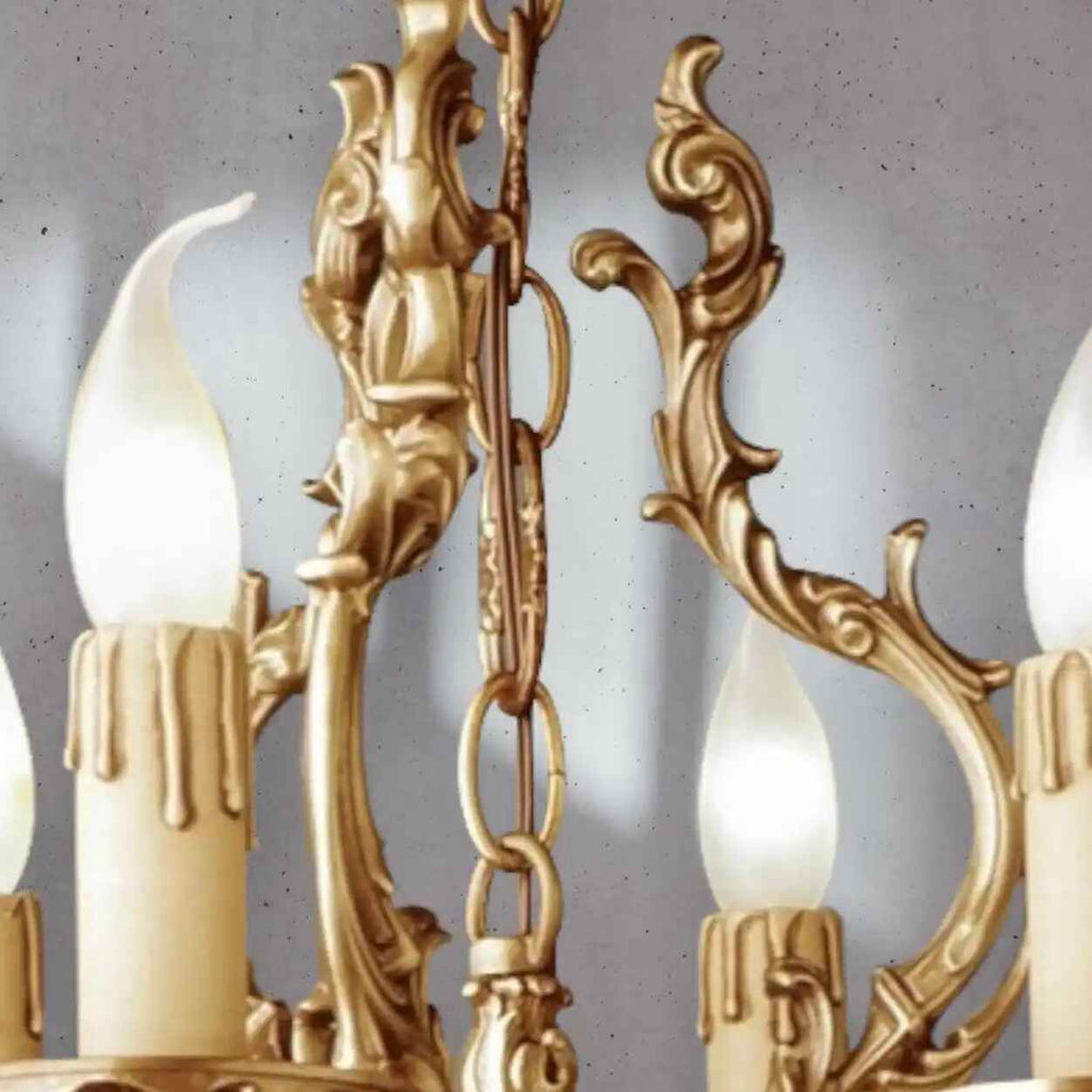 French Vintage Gold Candle Chandelier 6 - Light Classic Brass Ceiling Lighting Fixture - Cyran Lamps