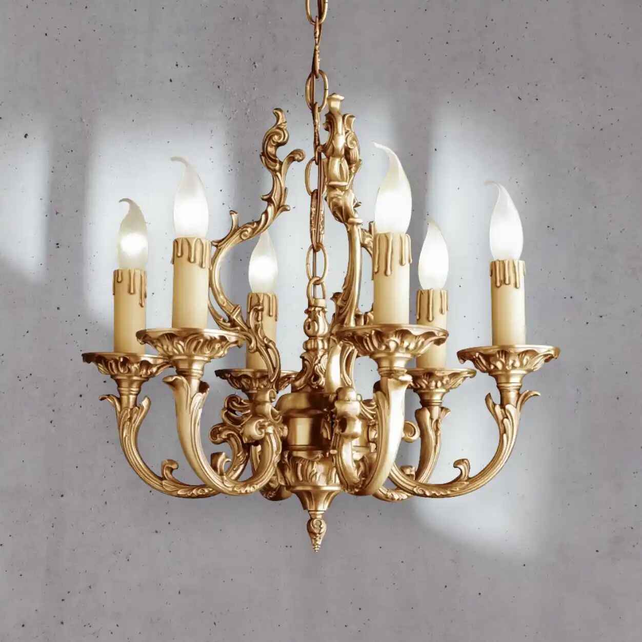 French Vintage Gold Candle Chandelier 6 - Light Classic Brass Ceiling Lighting Fixture - Cyran Lamps