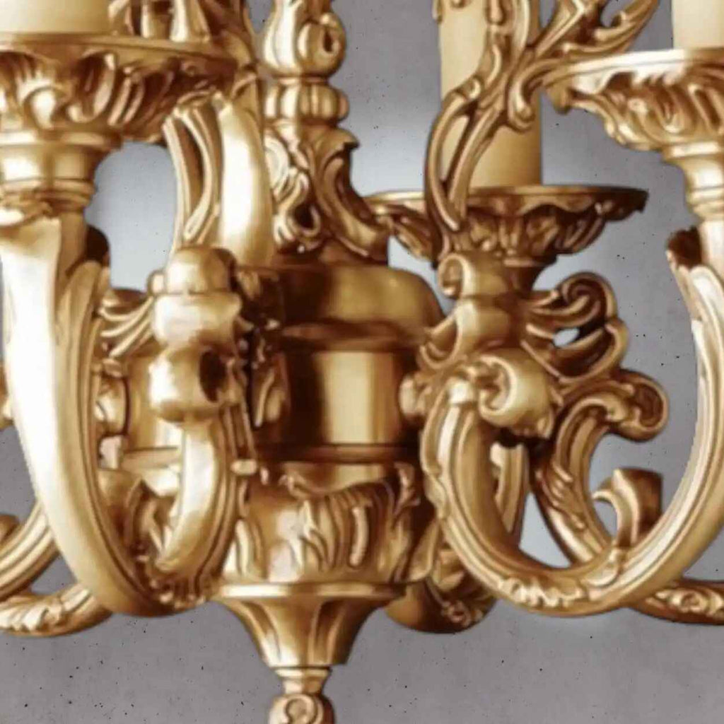 French Vintage Gold Candle Chandelier 6 - Light Classic Brass Ceiling Lighting Fixture - Cyran Lamps