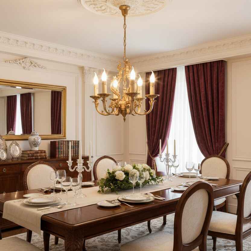 French Vintage Gold Candle Chandelier 6 - Light Classic Brass Ceiling Lighting Fixture - Cyran Lamps