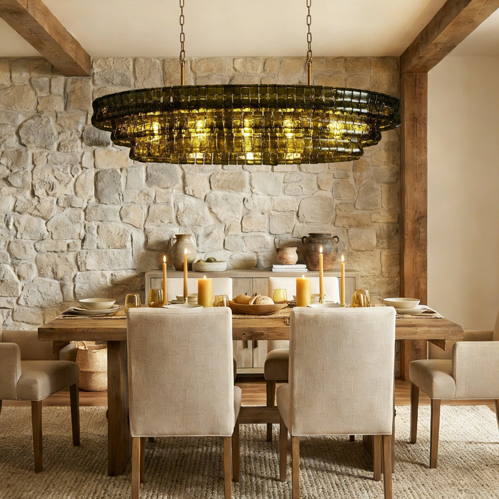 Ghiaccio Glass Oval Chandelier 54''65'' - GILDLAMPS