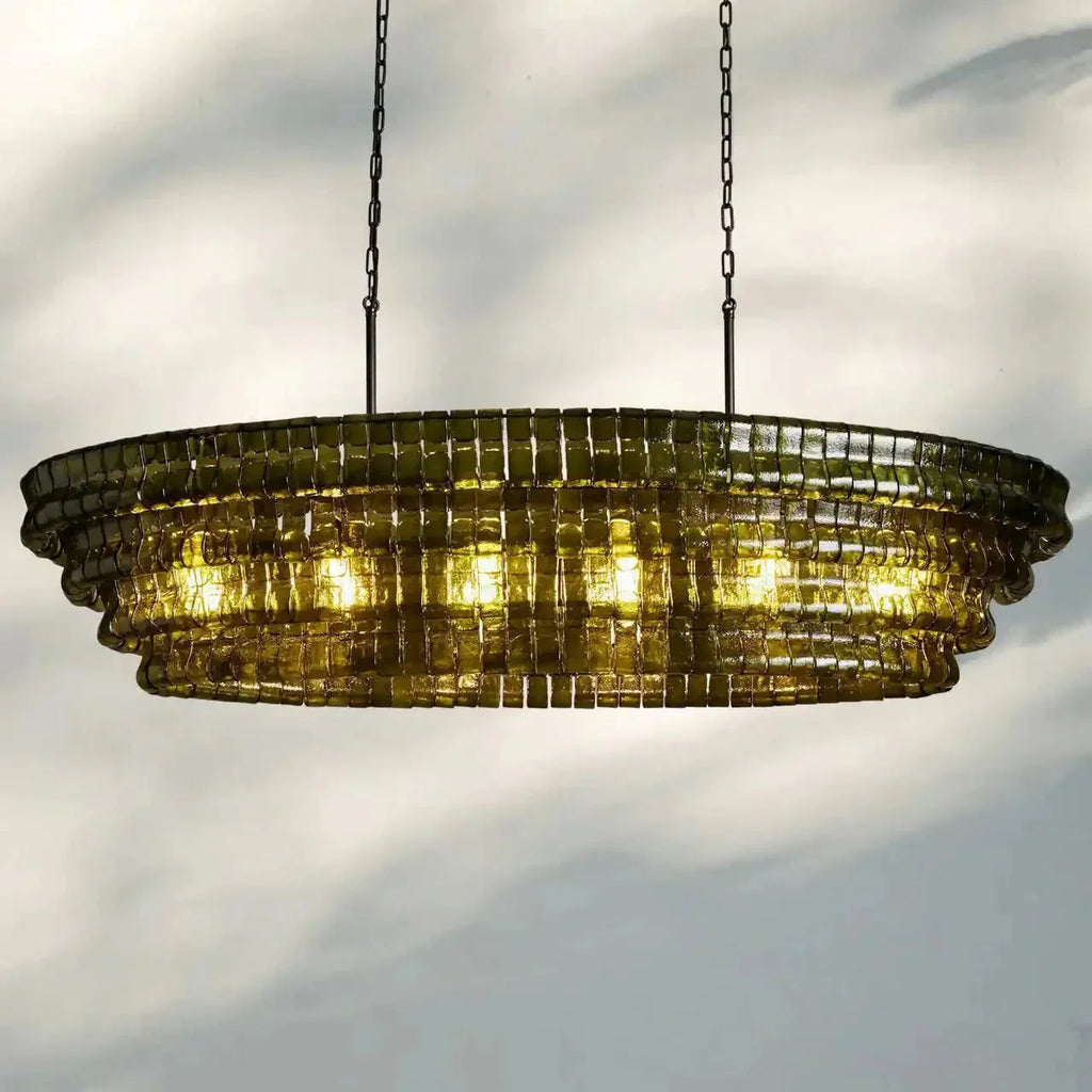 Ghiaccio Glass Oval Chandelier 54''65'' - GILDLAMPS