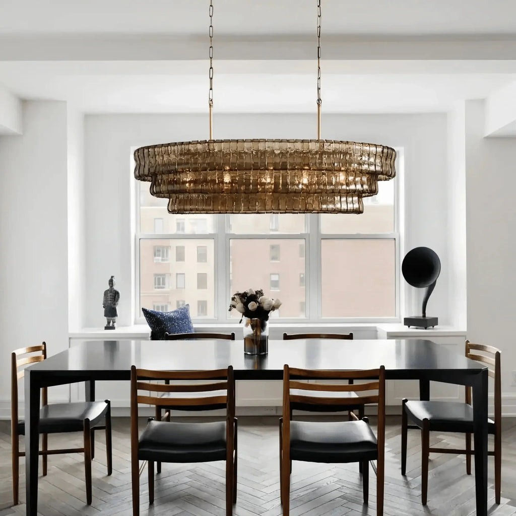Ghiaccio Glass Oval Chandelier 54''65'' - GILDLAMPS